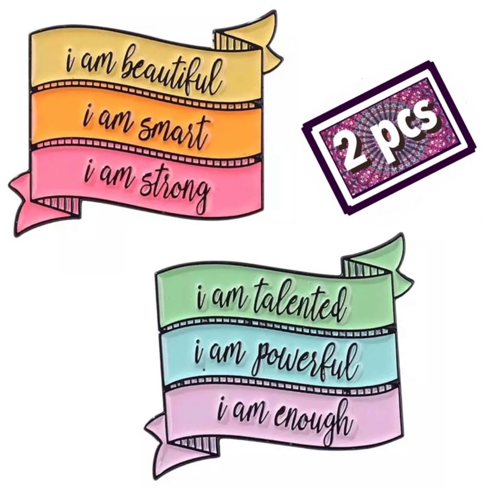 Set of 2 Positive Affirmations Enamel Pins Love Self Esteem Quote Brooches Gifts
